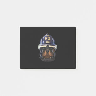 rottweiler dog wearing firefighter helmet premium post-it klebezettel