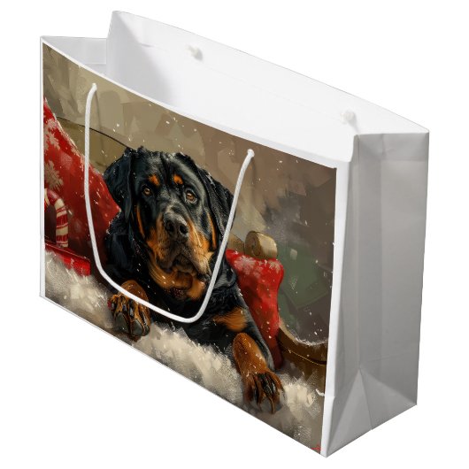 Rottweiler Dog Weihnachtsfest Große Geschenktüte (Vorderseite Schrägansicht)