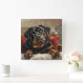 Rottweiler Dog Weihnachtsfest Quadratische Wanduhr (Zuhause)