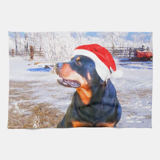 Rottweiler Dog Weihnachtsmalerei Geschirrtuch (Horizontal)