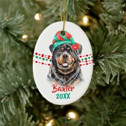Rottweiler Dog Weihnachtsmannmütze Holiday String  Keramik Ornament (Baum)