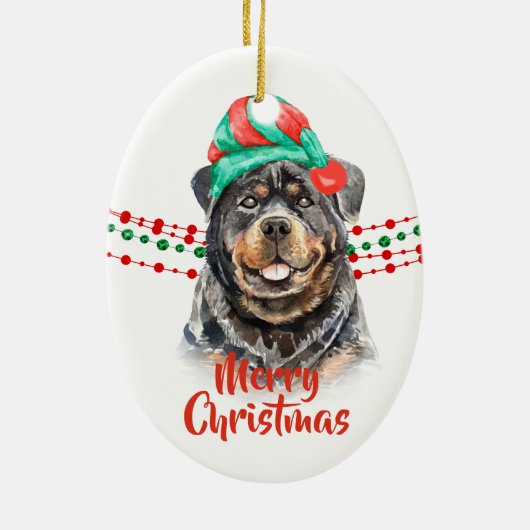 Rottweiler Dog Weihnachtsmannmütze Holiday String  Keramik Ornament (Hinten)