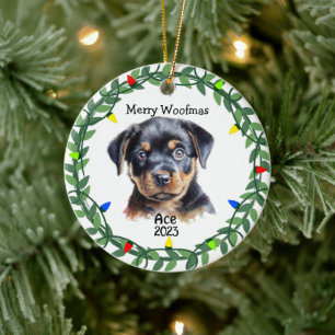 Rottweiler Dog/Welpe Monogram Christmas Keramik Ornament