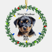 Rottweiler Dog/Welpe Monogram Christmas Keramik Ornament (Vorne)