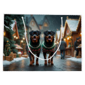 Rottweiler Dogs Christmas Snow Holiday Große Geschenktüte (Rückseite)