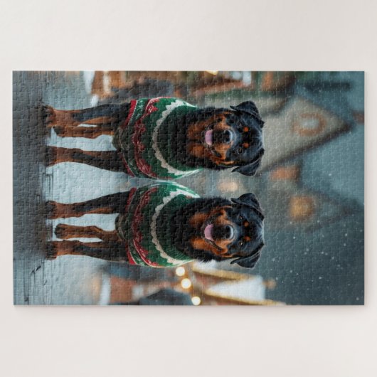 Rottweiler Dogs Christmas Snow Holiday Puzzle (Horizontal)