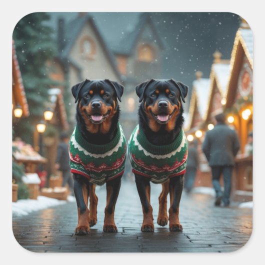 Rottweiler Dogs Christmas Snow Holiday Quadratischer Aufkleber (Vorderseite)