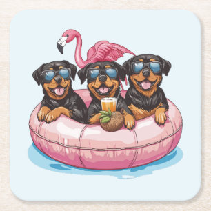 Rottweiler Dogs Flamingo Summer Pool Tube Rechteckiger Pappuntersetzer