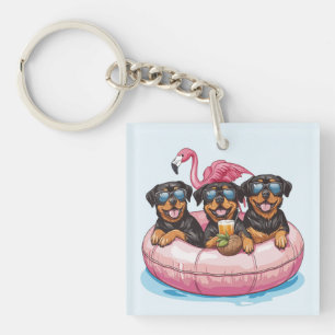 Rottweiler Dogs Flamingo Summer Pool Tube Schlüsselanhänger