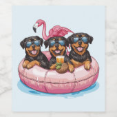 Rottweiler Dogs Flamingo Summer Pool Tube Weinetikett (Einzelnes Label)