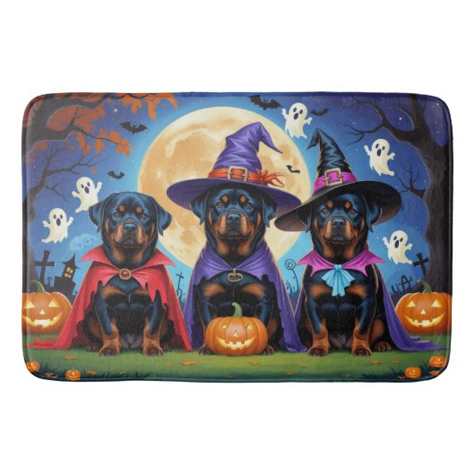 Rottweiler Dogs Pumpkin Halloween Funny Badematte (Vorderseite)