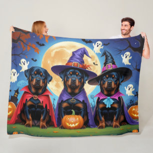 Rottweiler Dogs Pumpkin Halloween Funny Fleecedecke