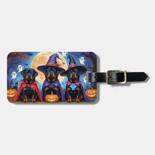 Rottweiler Dogs Pumpkin Halloween Funny Gepäckanhänger (Vorderseite horizontal)