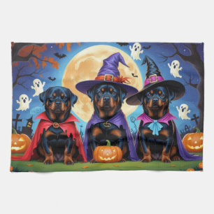 Rottweiler Dogs Pumpkin Halloween Funny Geschirrtuch
