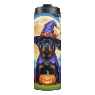 Rottweiler Dogs Pumpkin Halloween Funny Thermosbecher