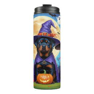 Rottweiler Dogs Pumpkin Halloween Funny Thermosbecher