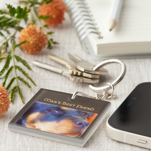 Rottweiler Editable Portrait Beautiful Animal Dog Schlüsselanhänger (Vorderseite rechts)