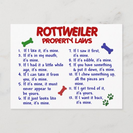 ROTTWEILER-Eigentumsrecht 2 Postkarte (Vorderseite)