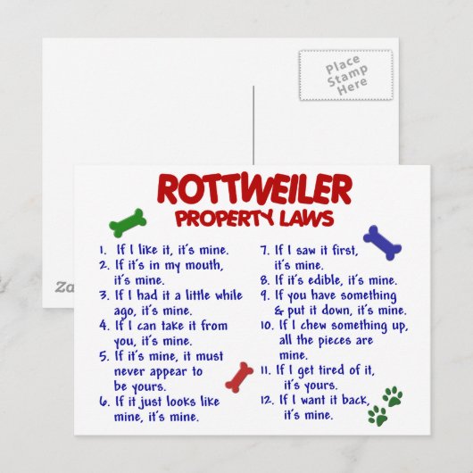 ROTTWEILER-Eigentumsrecht 2 Postkarte (Vorne/Hinten)