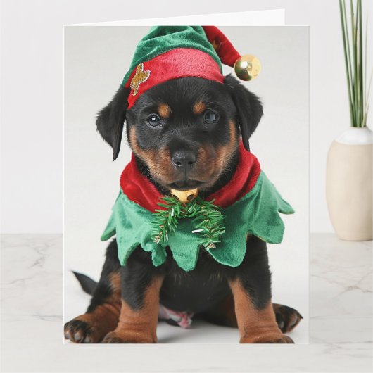 Rottweiler Elf Puppy Christmas Card Karte (Vorderseite)