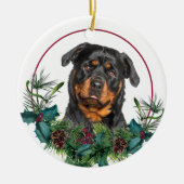 Rottweiler Evergreen Berry Wreath Keramik Ornament (Vorne)