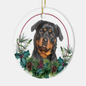 Rottweiler Evergreen Berry Wreath Keramik Ornament (Links)