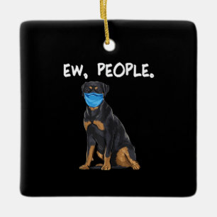 Rottweiler ew people dog wearing face mask keramikornament