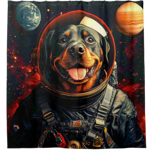 Rottweiler Explores Duschvorhang (Vorderseite)