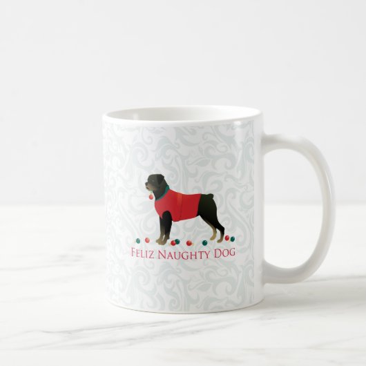 Rottweiler Feliz Naughty Dog Christmas Design Kaffeetasse (Rechts)