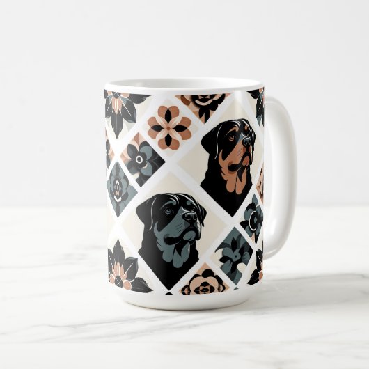 Rottweiler Floral Geometric Pattern Kaffeetasse (VorderseiteRechts)
