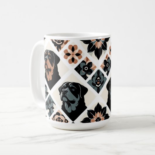 Rottweiler Floral Geometric Pattern Kaffeetasse (Vorderseite Links)