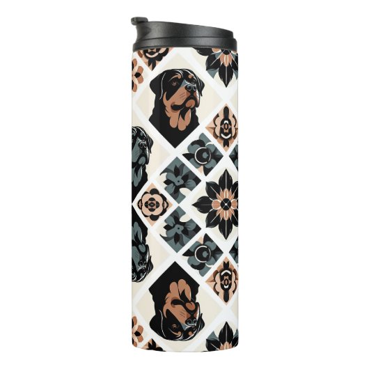 Rottweiler Floral Geometric Pattern Thermosbecher (Nach rechts gedreht)