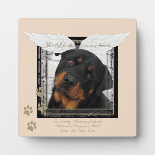 Rottweiler Foto Memorial Angel Wings Paw Prints Fotoplatte (Vorderseite)