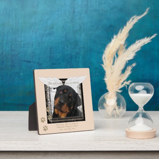 Rottweiler Foto Memorial Angel Wings Paw Prints Fotoplatte (InSitu)