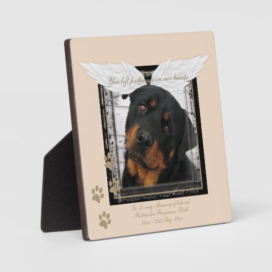 Rottweiler Foto Memorial Angel Wings Paw Prints Fotoplatte (Vorderseite)