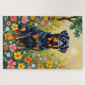 Rottweiler Frühlingsgarten Blumen Hund Puzzle (Horizontal)
