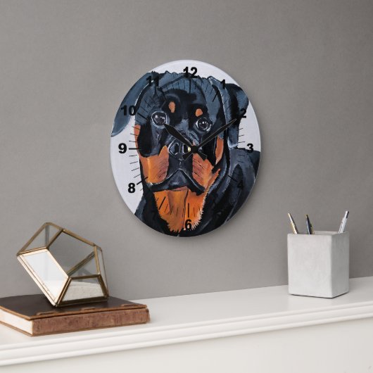 Rottweiler-Gemälde von Alfred Fox Große Wanduhr (Büro)
