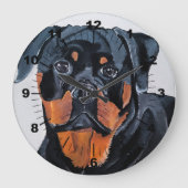 Rottweiler-Gemälde von Alfred Fox Große Wanduhr (Vorderseite)