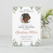 Rottweiler Girl Dog Boho Greenery Baby Shower Einladung (Stehend Vorderseite)
