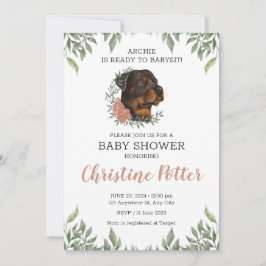 Rottweiler Girl Dog Boho Greenery Baby Shower Einladung