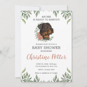Rottweiler Girl Dog Boho Greenery Baby Shower Einladung