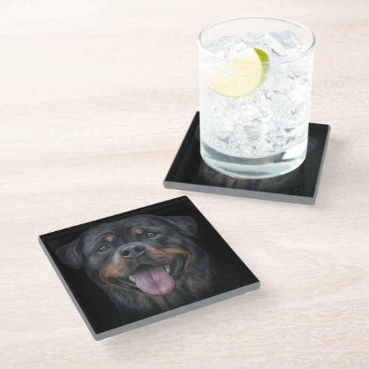 Rottweiler Glasuntersetzer (Schrägansicht)