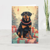 Rottweiler Guarding Christmas Presents Karte (Vorderseite)