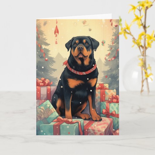 Rottweiler Guarding Christmas Presents Karte (Gelbe Blume)