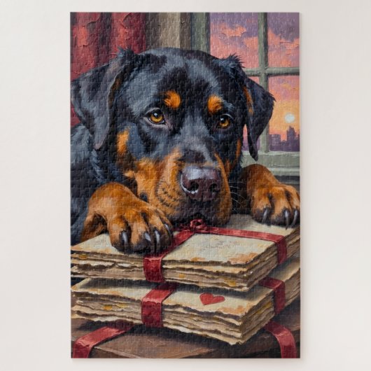 Rottweiler Guarding Love Letters Valentine's Day Puzzle (Vertikal)