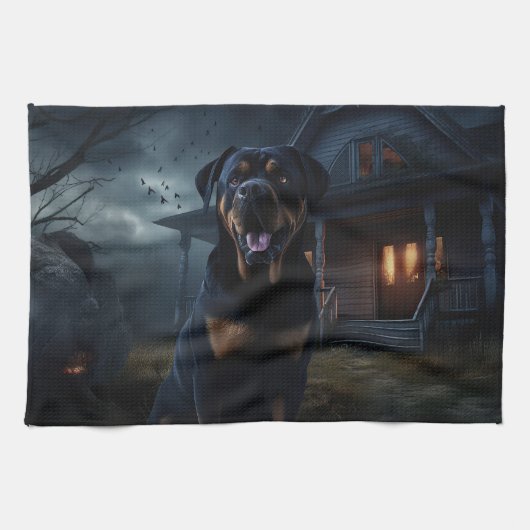 Rottweiler Halloween Beängstigend Geschirrtuch (Horizontal)