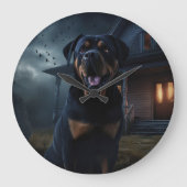 Rottweiler Halloween Beängstigend Große Wanduhr (Vorderseite)