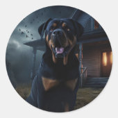 Rottweiler Halloween Beängstigend Runder Aufkleber (Vorderseite)