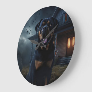 Rottweiler Halloween Gruselig Große Wanduhr