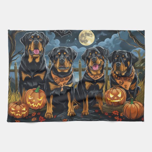 Rottweiler Halloween Spooky Geschirrtuch (Horizontal)